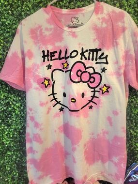 Juniors/Women Hello Kitty Pink & White Tie-Dye Graphic Tee